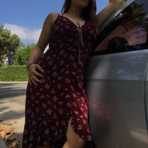 Bordeaux Floral Peekaboo Cinch Tie Maxi Sundress
